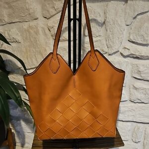 a.n.a Stylish Terracota Woven Diamond Lattice Large Tote Bag Vegan Leather